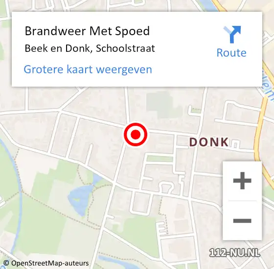 Locatie op kaart van de 112 melding: Brandweer Met Spoed Naar Beek en Donk, Schoolstraat op 26 februari 2023 10:32