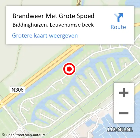 Locatie op kaart van de 112 melding: Brandweer Met Grote Spoed Naar Biddinghuizen, Leuvenumse beek op 26 februari 2023 11:52