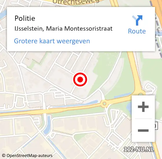 Locatie op kaart van de 112 melding: Politie IJsselstein, Maria Montessoristraat op 26 februari 2023 12:04