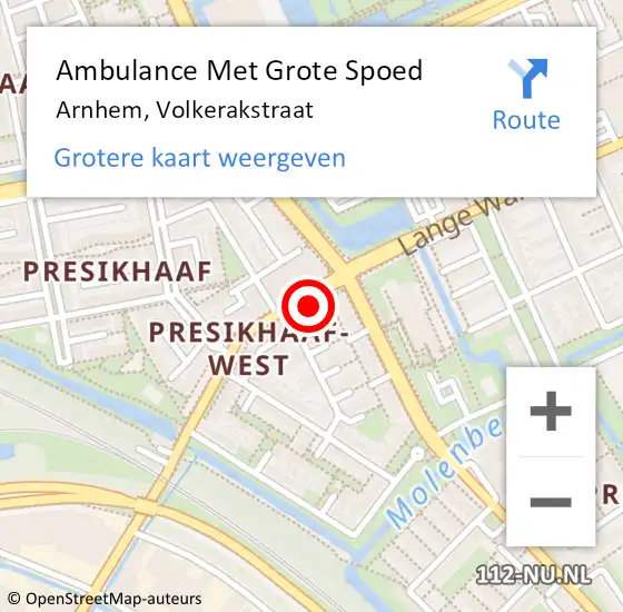 Locatie op kaart van de 112 melding: Ambulance Met Grote Spoed Naar Arnhem, Volkerakstraat op 26 februari 2023 12:09