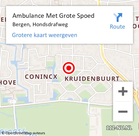 Locatie op kaart van de 112 melding: Ambulance Met Grote Spoed Naar Bergen, Hondsdrafweg op 26 februari 2023 12:34