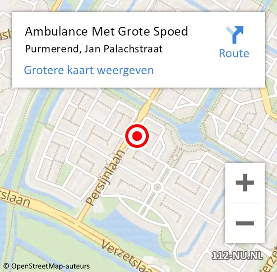 Locatie op kaart van de 112 melding: Ambulance Met Grote Spoed Naar Purmerend, Jan Palachstraat op 26 februari 2023 12:48