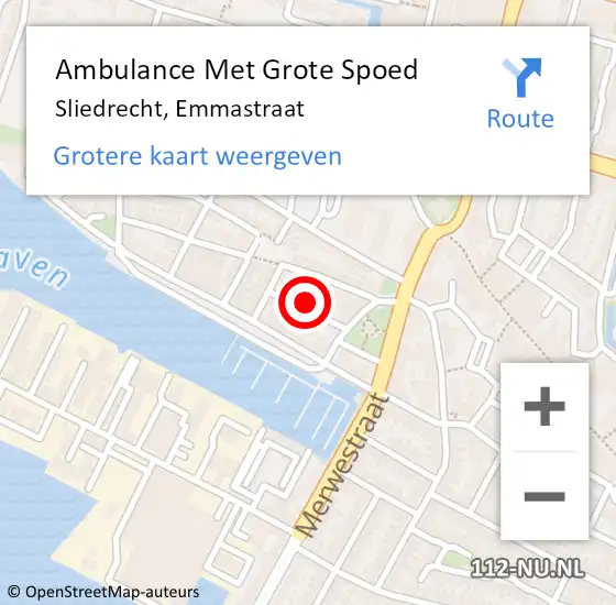 Locatie op kaart van de 112 melding: Ambulance Met Grote Spoed Naar Sliedrecht, Emmastraat op 26 februari 2023 12:48