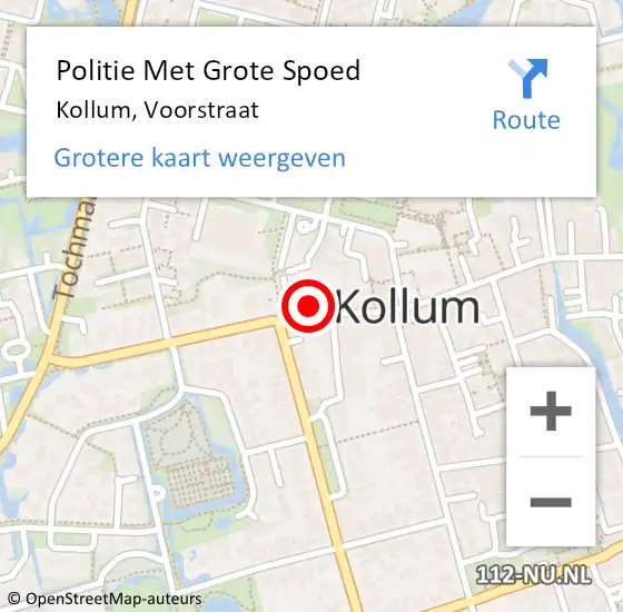 Locatie op kaart van de 112 melding: Politie Met Grote Spoed Naar Kollum, Voorstraat op 26 februari 2023 12:53