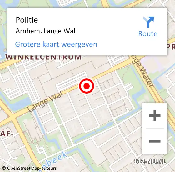 Locatie op kaart van de 112 melding: Politie Arnhem, Lange Wal op 26 februari 2023 13:06