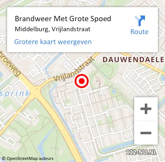 Locatie op kaart van de 112 melding: Brandweer Met Grote Spoed Naar Middelburg, Vrijlandstraat op 26 februari 2023 13:31