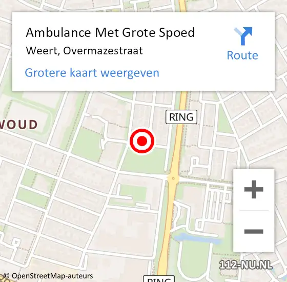 Locatie op kaart van de 112 melding: Ambulance Met Grote Spoed Naar Weert, Overmazestraat op 26 februari 2023 13:52