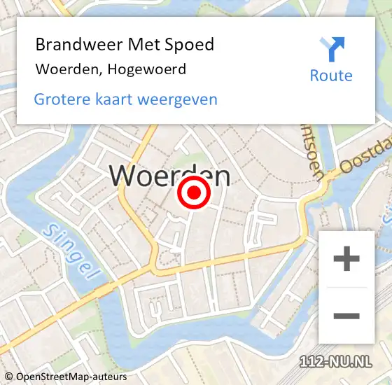 Locatie op kaart van de 112 melding: Brandweer Met Spoed Naar Woerden, Hogewoerd op 26 februari 2023 13:58