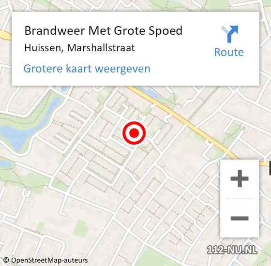 Locatie op kaart van de 112 melding: Brandweer Met Grote Spoed Naar Huissen, Marshallstraat op 26 februari 2023 14:30