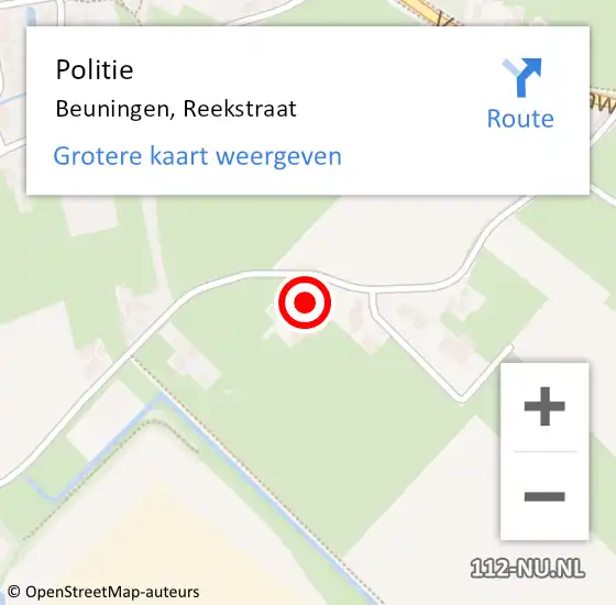 Locatie op kaart van de 112 melding: Politie Beuningen, Reekstraat op 26 februari 2023 14:48