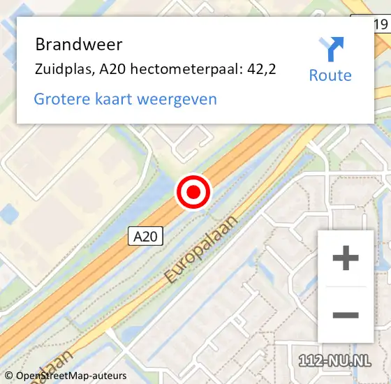 Locatie op kaart van de 112 melding: Brandweer Zuidplas, A20 hectometerpaal: 42,2 op 26 februari 2023 15:01