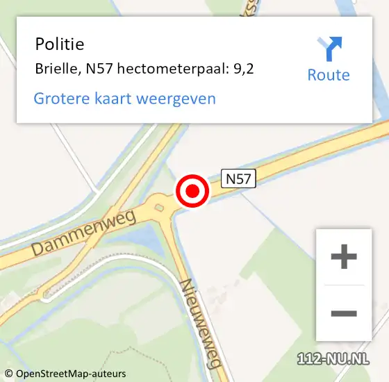 Locatie op kaart van de 112 melding: Politie Brielle, N57 hectometerpaal: 9,2 op 26 februari 2023 15:04