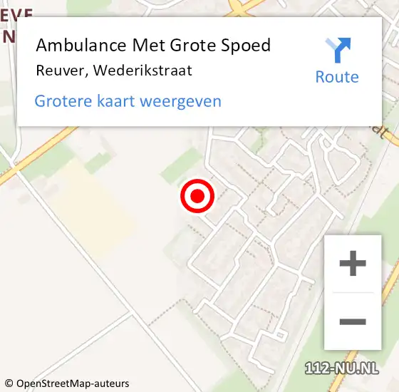 Locatie op kaart van de 112 melding: Ambulance Met Grote Spoed Naar Reuver, Wederikstraat op 26 februari 2023 15:25