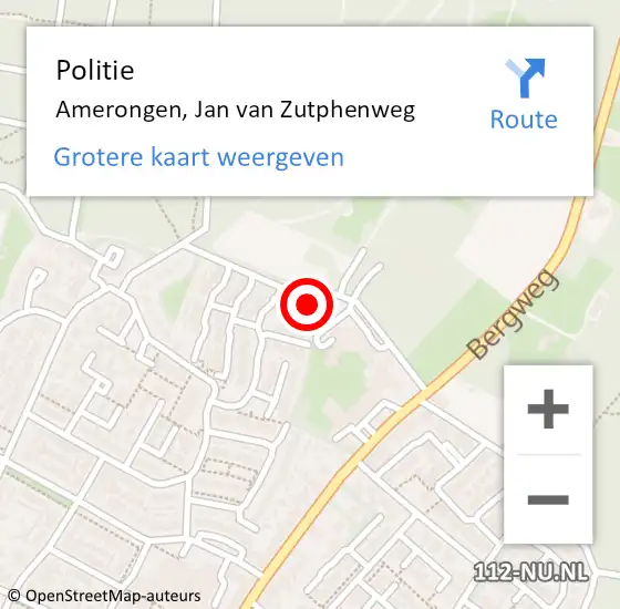 Locatie op kaart van de 112 melding: Politie Amerongen, Jan van Zutphenweg op 26 februari 2023 15:28