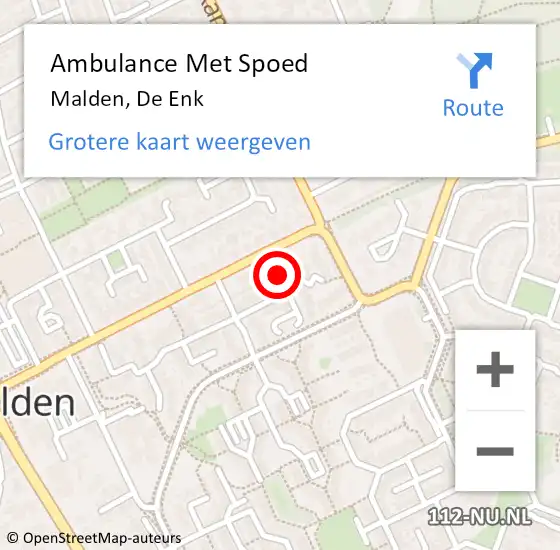 Locatie op kaart van de 112 melding: Ambulance Met Spoed Naar Malden, De Enk op 26 februari 2023 15:42