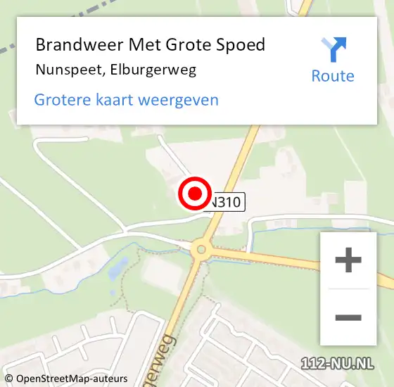 Locatie op kaart van de 112 melding: Brandweer Met Grote Spoed Naar Nunspeet, Elburgerweg op 26 februari 2023 15:50