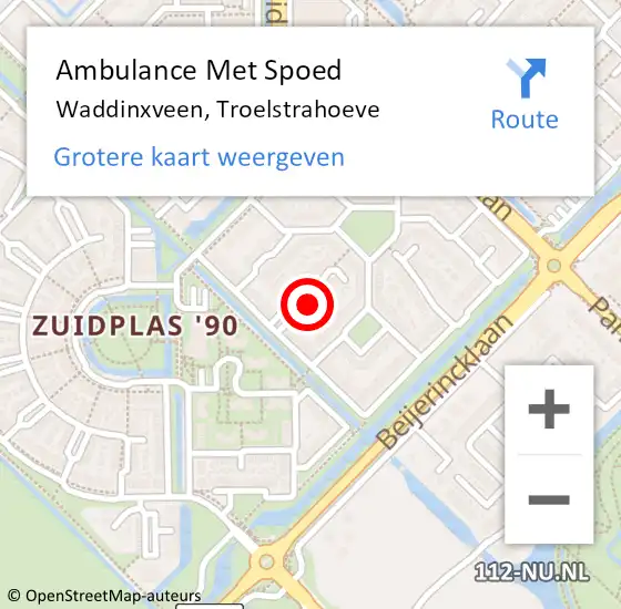 Locatie op kaart van de 112 melding: Ambulance Met Spoed Naar Waddinxveen, Troelstrahoeve op 26 februari 2023 16:45