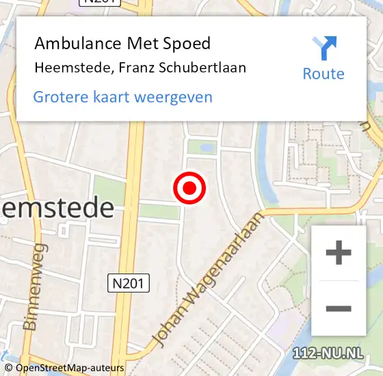 Locatie op kaart van de 112 melding: Ambulance Met Spoed Naar Heemstede, Franz Schubertlaan op 26 februari 2023 17:02