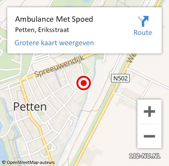 Locatie op kaart van de 112 melding: Ambulance Met Spoed Naar Petten, Eriksstraat op 26 februari 2023 18:01