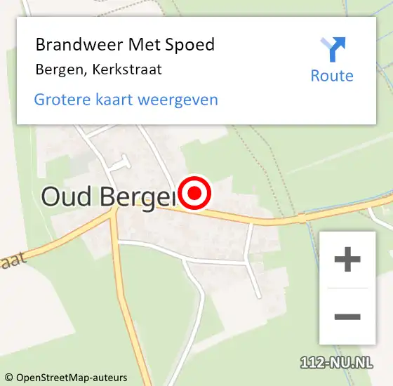 Locatie op kaart van de 112 melding: Brandweer Met Spoed Naar Bergen, Kerkstraat op 26 februari 2023 18:30