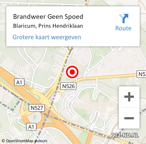 Locatie op kaart van de 112 melding: Brandweer Geen Spoed Naar Blaricum, Prins Hendriklaan op 26 februari 2023 18:58