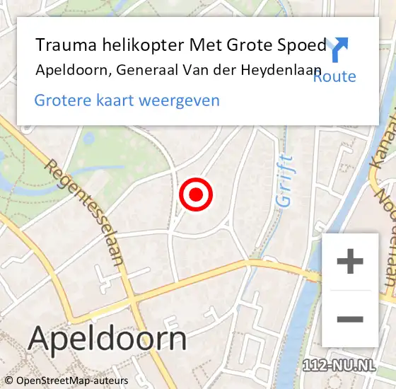 Locatie op kaart van de 112 melding: Trauma helikopter Met Grote Spoed Naar Apeldoorn, Generaal Van der Heydenlaan op 26 februari 2023 19:25