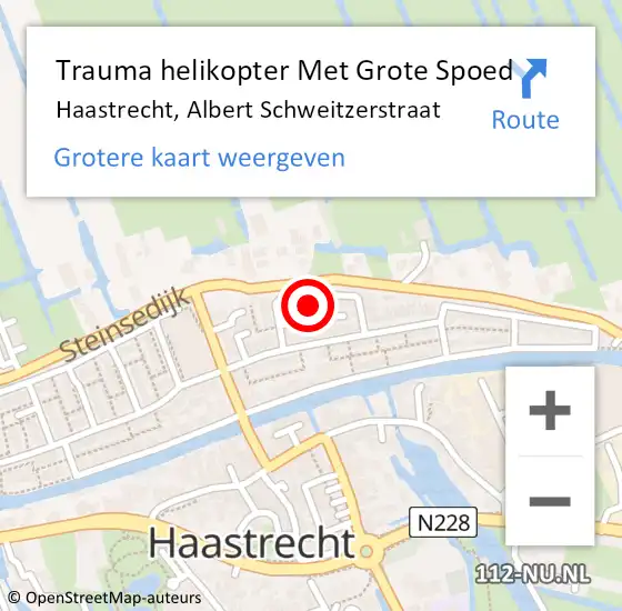 Locatie op kaart van de 112 melding: Trauma helikopter Met Grote Spoed Naar Haastrecht, Albert Schweitzerstraat op 26 februari 2023 19:26