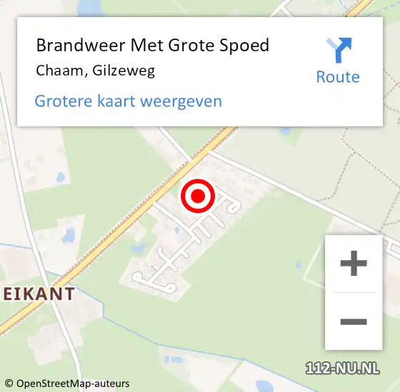 Locatie op kaart van de 112 melding: Brandweer Met Grote Spoed Naar Chaam, Gilzeweg op 26 februari 2023 19:32