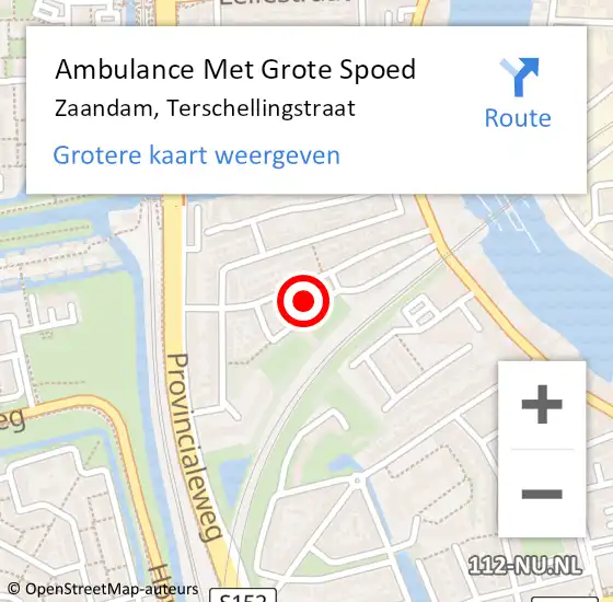 Locatie op kaart van de 112 melding: Ambulance Met Grote Spoed Naar Zaandam, Terschellingstraat op 26 februari 2023 19:56