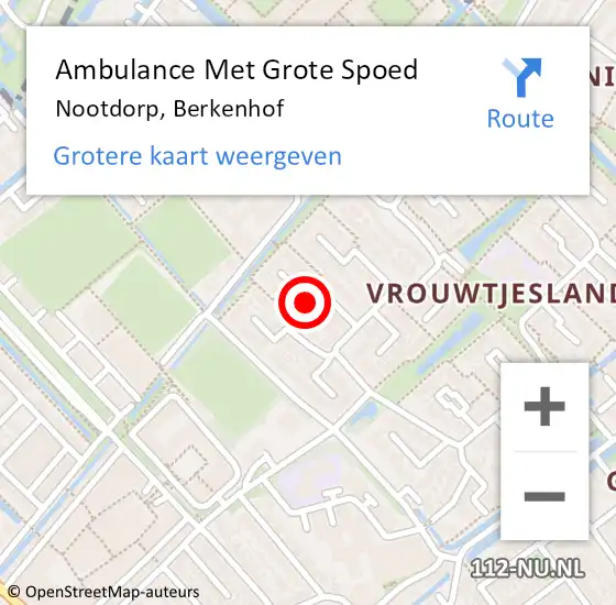 Locatie op kaart van de 112 melding: Ambulance Met Grote Spoed Naar Nootdorp, Berkenhof op 26 februari 2023 20:24