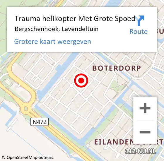 Locatie op kaart van de 112 melding: Trauma helikopter Met Grote Spoed Naar Bergschenhoek, Lavendeltuin op 26 februari 2023 20:38