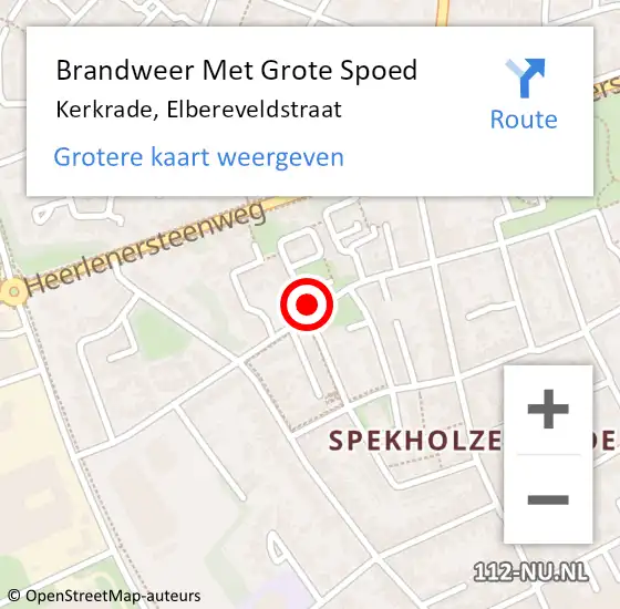 Locatie op kaart van de 112 melding: Brandweer Met Grote Spoed Naar Kerkrade, Elbereveldstraat op 26 februari 2023 20:55