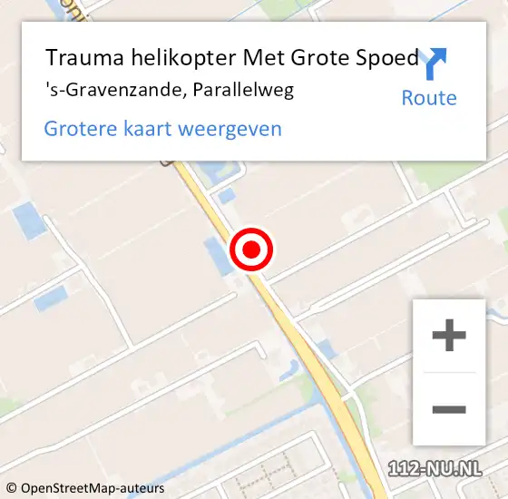 Locatie op kaart van de 112 melding: Trauma helikopter Met Grote Spoed Naar 's-Gravenzande, Parallelweg op 26 februari 2023 21:33