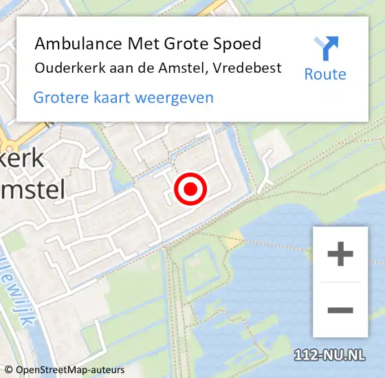 Locatie op kaart van de 112 melding: Ambulance Met Grote Spoed Naar Ouderkerk aan de Amstel, Vredebest op 26 februari 2023 21:58