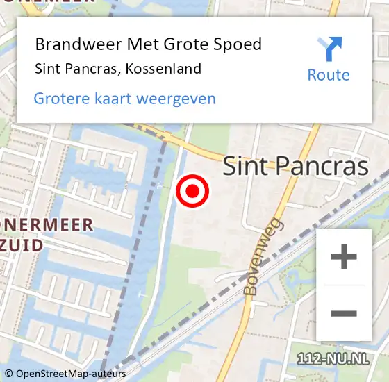 Locatie op kaart van de 112 melding: Brandweer Met Grote Spoed Naar Sint Pancras, Kossenland op 26 februari 2023 22:07