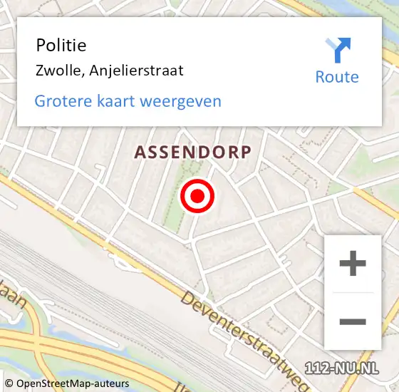 Locatie op kaart van de 112 melding: Politie Zwolle, Anjelierstraat op 26 februari 2023 22:13