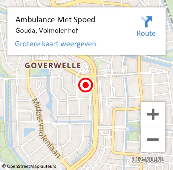 Locatie op kaart van de 112 melding: Ambulance Met Spoed Naar Gouda, Volmolenhof op 26 februari 2023 23:55