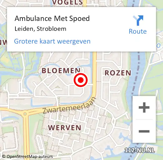 Locatie op kaart van de 112 melding: Ambulance Met Spoed Naar Leiden, Strobloem op 27 februari 2023 01:08