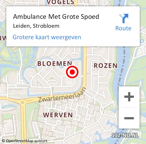 Locatie op kaart van de 112 melding: Ambulance Met Grote Spoed Naar Leiden, Strobloem op 27 februari 2023 01:09