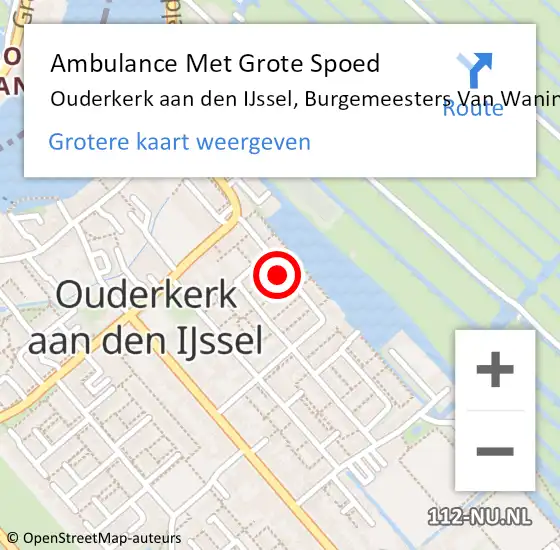 Locatie op kaart van de 112 melding: Ambulance Met Grote Spoed Naar Ouderkerk aan den IJssel, Burgemeesters Van Waningstraat op 27 februari 2023 01:38