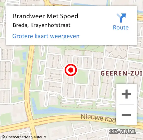 Locatie op kaart van de 112 melding: Brandweer Met Spoed Naar Breda, Krayenhofstraat op 27 februari 2023 02:15