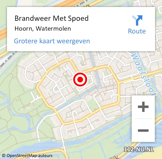 Locatie op kaart van de 112 melding: Brandweer Met Spoed Naar Hoorn, Watermolen op 27 februari 2023 02:50