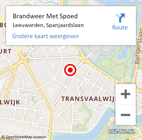 Locatie op kaart van de 112 melding: Brandweer Met Spoed Naar Leeuwarden, Spanjaardslaan op 27 februari 2023 04:59