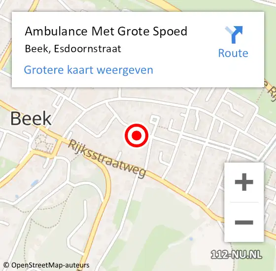 Locatie op kaart van de 112 melding: Ambulance Met Grote Spoed Naar Beek, Esdoornstraat op 27 februari 2023 05:01