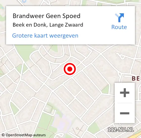 Locatie op kaart van de 112 melding: Brandweer Geen Spoed Naar Beek en Donk, Lange Zwaard op 27 februari 2023 05:34