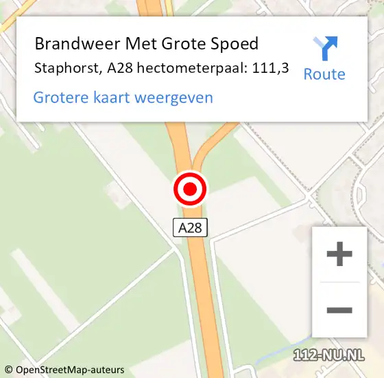 Locatie op kaart van de 112 melding: Brandweer Met Grote Spoed Naar Staphorst, A28 hectometerpaal: 111,3 op 27 februari 2023 05:48