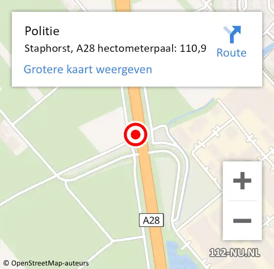 Locatie op kaart van de 112 melding: Politie Staphorst, A28 hectometerpaal: 110,9 op 27 februari 2023 05:49