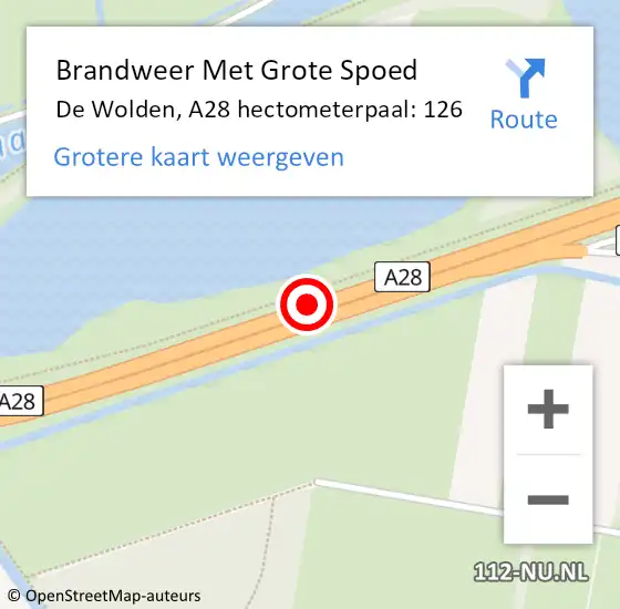 Locatie op kaart van de 112 melding: Brandweer Met Grote Spoed Naar De Wolden, A28 hectometerpaal: 126 op 27 februari 2023 06:04