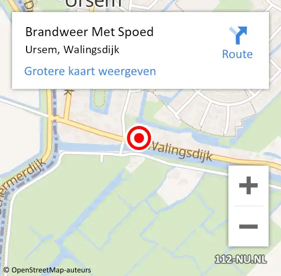 Locatie op kaart van de 112 melding: Brandweer Met Spoed Naar Ursem, Walingsdijk op 27 februari 2023 06:44