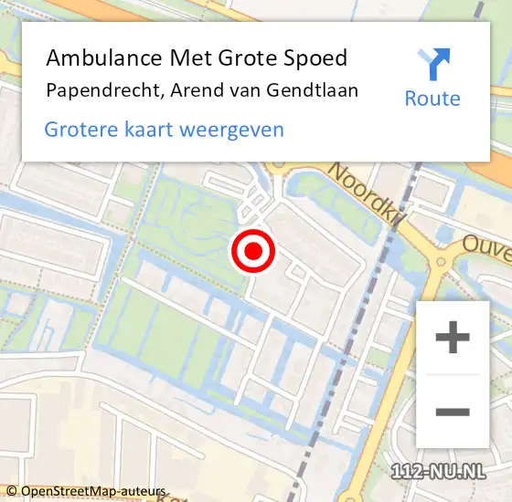 Locatie op kaart van de 112 melding: Ambulance Met Grote Spoed Naar Papendrecht, Arend van Gendtlaan op 27 februari 2023 07:44